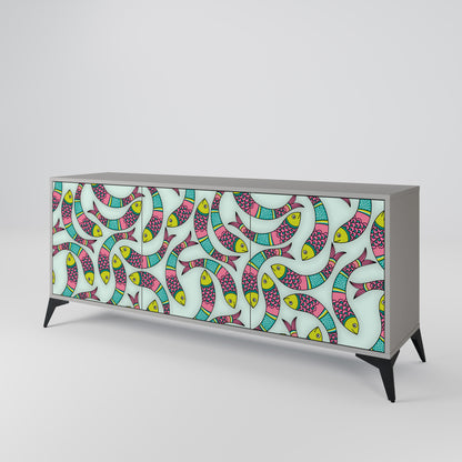 INDIAN FISH 3-Door Sideboard in Grey Finish