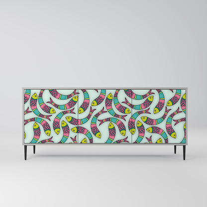INDIAN FISH 3-Door Sideboard in Grey Finish