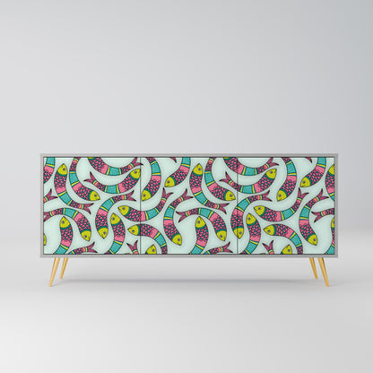 INDIAN FISH 3-Door Sideboard in Grey Finish