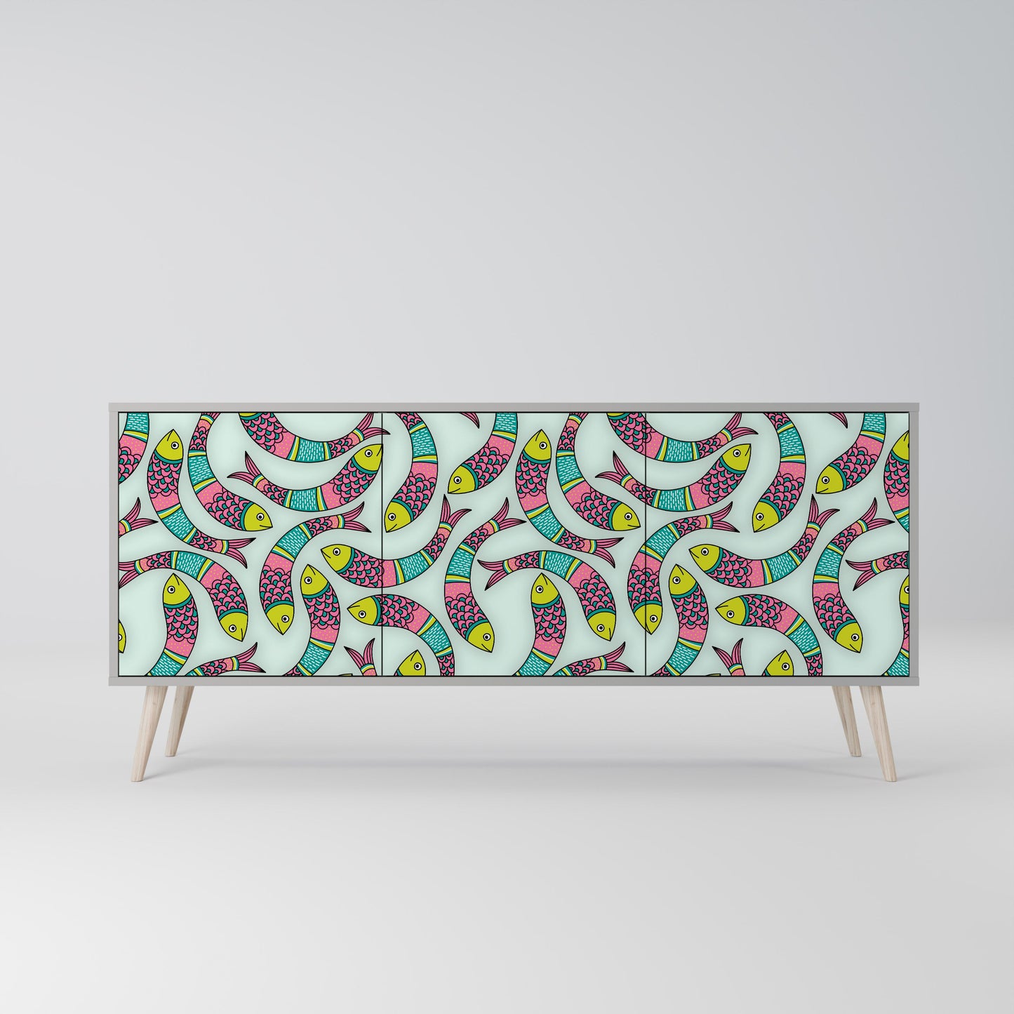 INDIAN FISH 3-Door Sideboard in Grey Finish