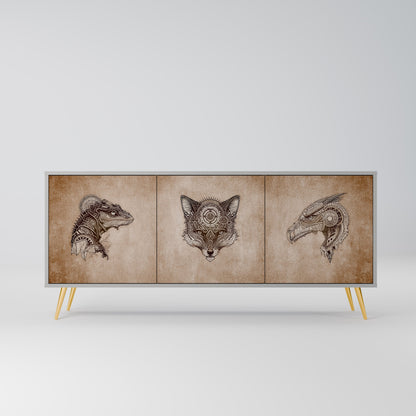 STEAMPUNK CLAN 3-Door Sideboard in Grey Finish