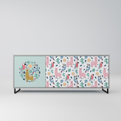 COLORFUL ALPACAS 3-Door Sideboard in Grey Finish