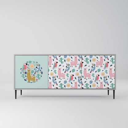 COLORFUL ALPACAS 3-Door Sideboard in Grey Finish