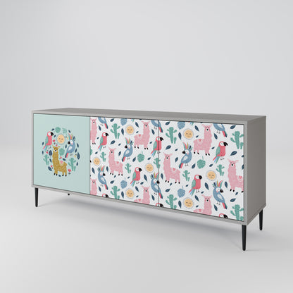 COLORFUL ALPACAS 3-Door Sideboard in Grey Finish