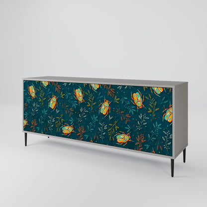 Credenza a 3 ante AUTUMN INSECTS in finitura grigia
