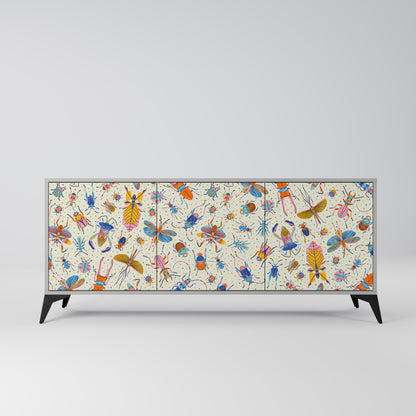 COLORFUL INSECTS 3-Door Sideboard in Grey Finish