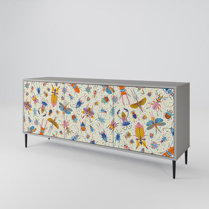 COLORFUL INSECTS 3-Door Sideboard in Grey Finish