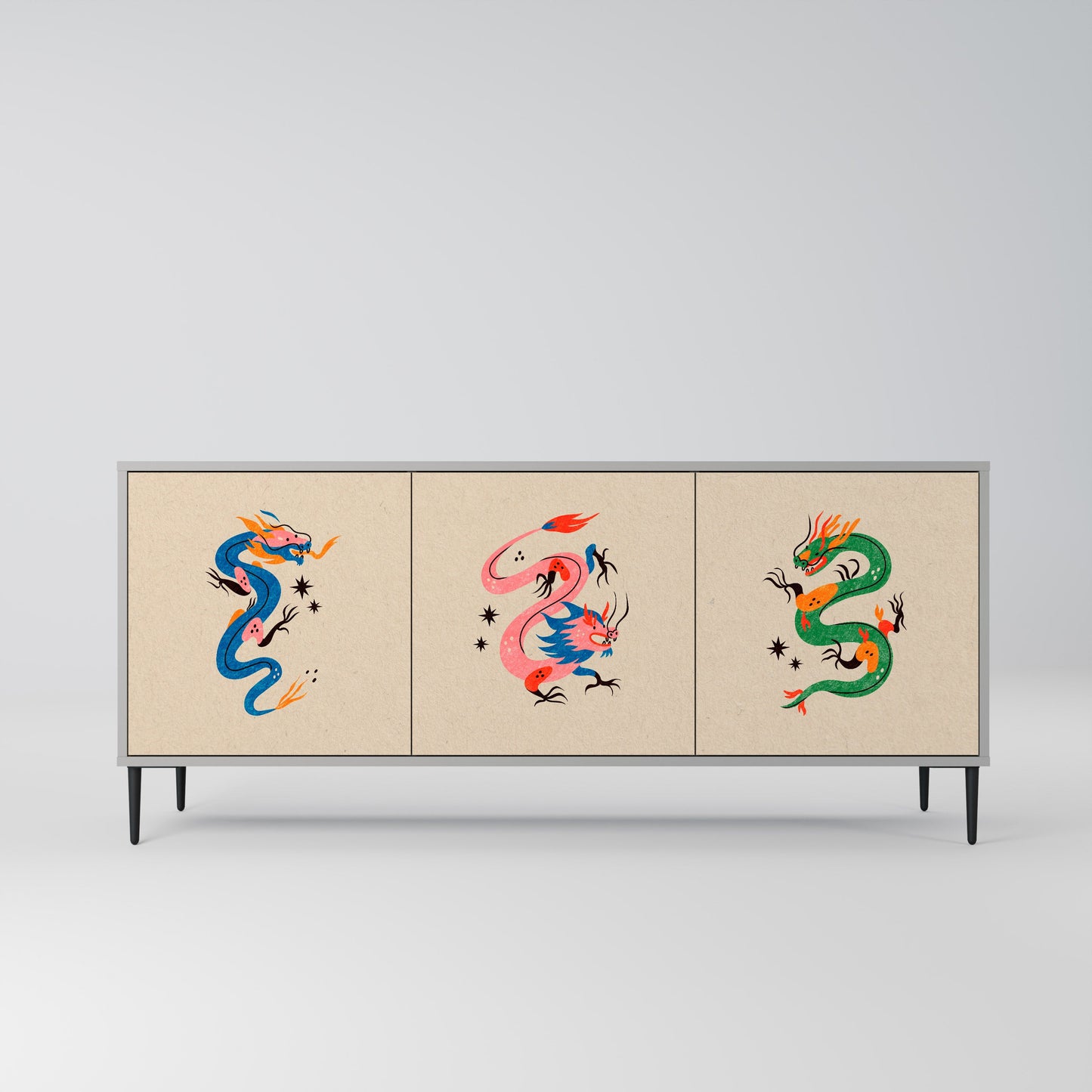 MYTHOLOGICAL CREATURES 3-Door Sideboard in Grey Finish