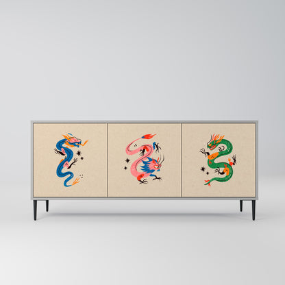 MYTHOLOGICAL CREATURES 3-Door Sideboard in Grey Finish