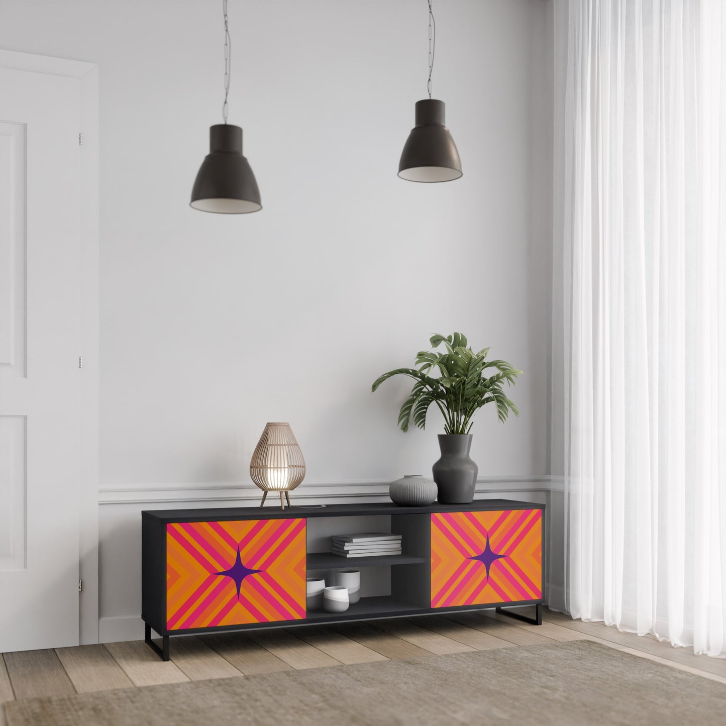 Mobile TV GEOMETRIC BRILLIANCE a 2 ante in finitura nera