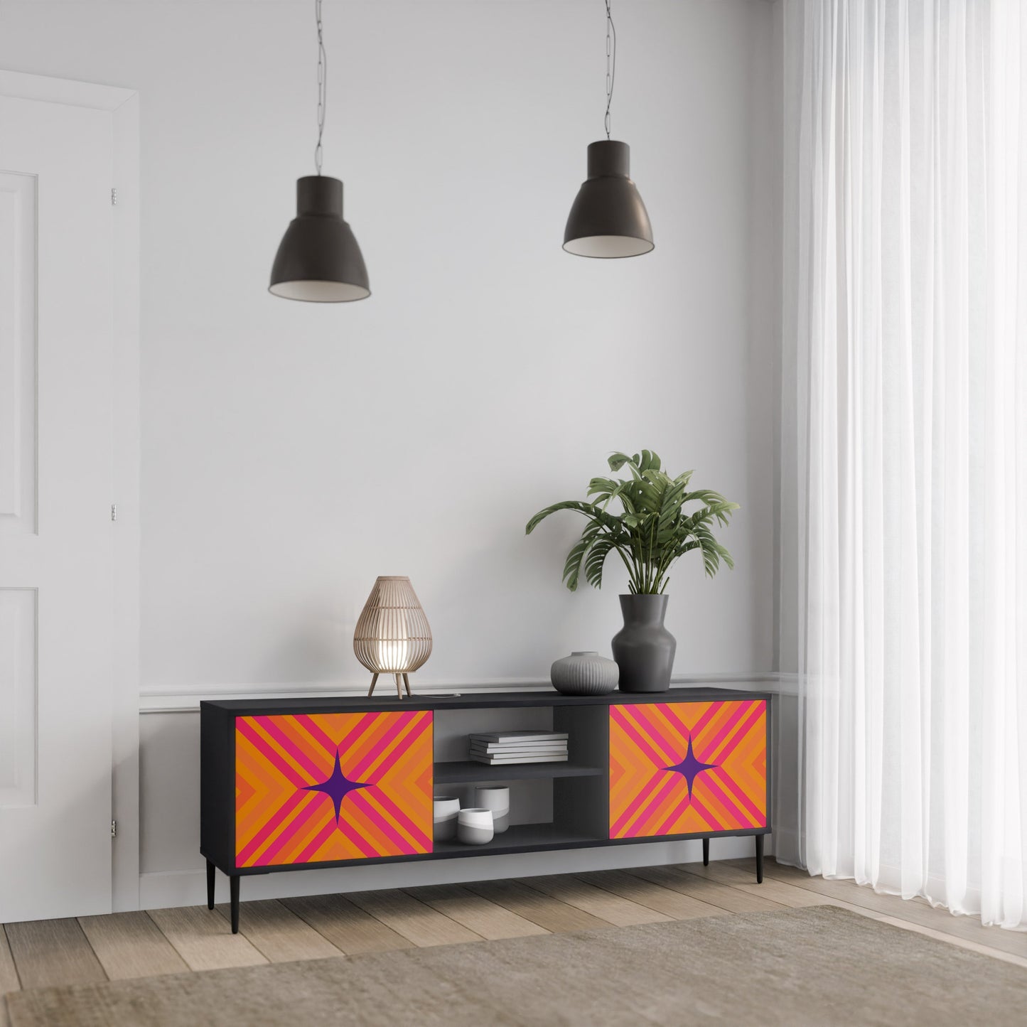 Mobile TV GEOMETRIC BRILLIANCE a 2 ante in finitura nera