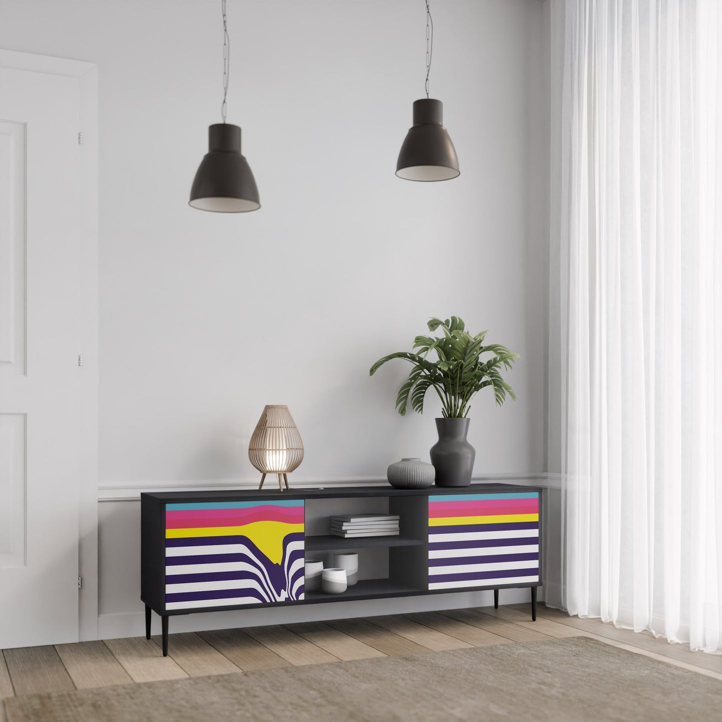 Mobile TV a 2 ante COLORFUL DIVERSION con finitura nera