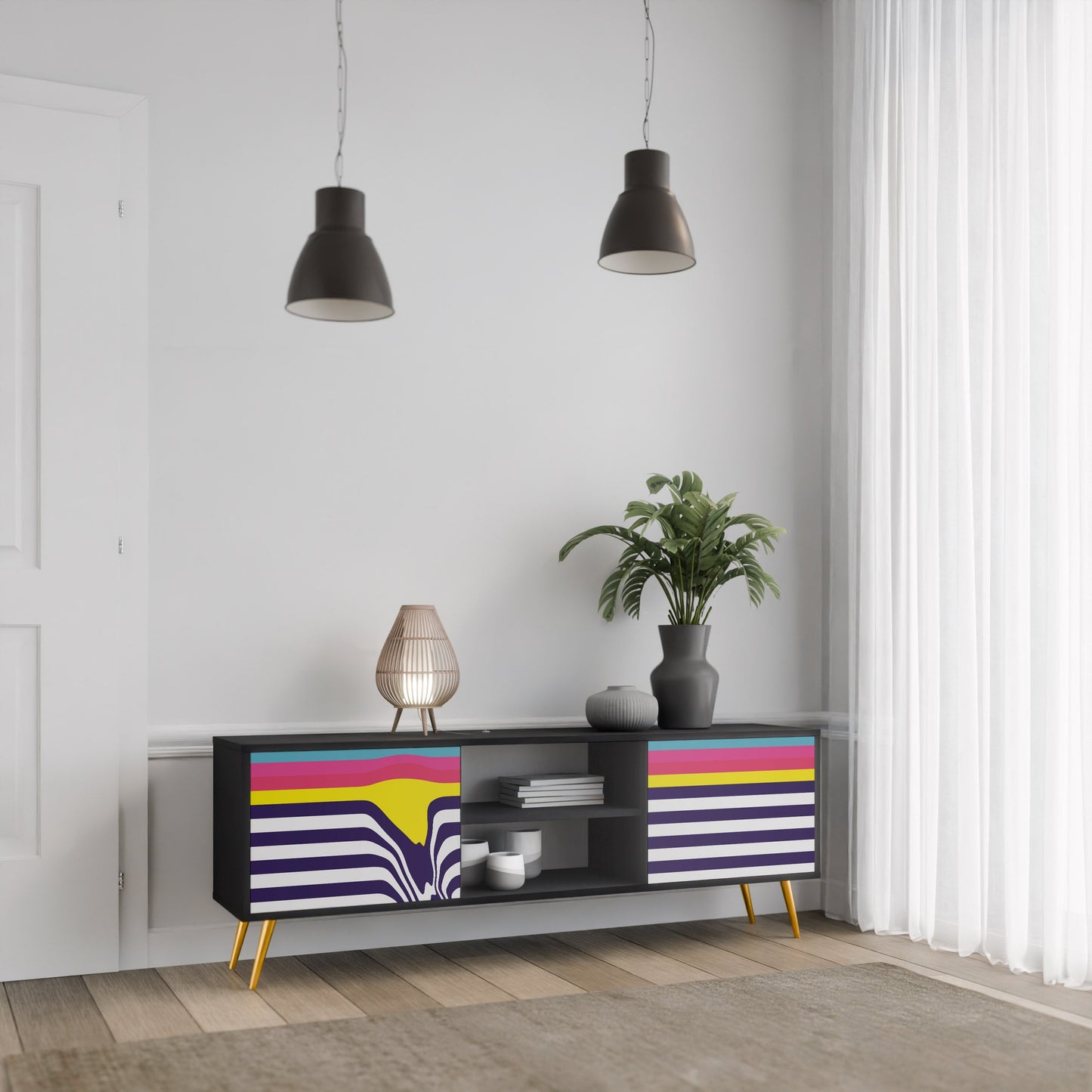 Mobile TV a 2 ante COLORFUL DIVERSION con finitura nera