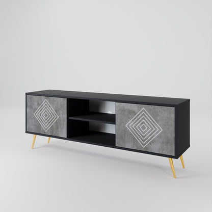 Mobile TV POLYGONAL ARTISTRY a 2 ante in finitura nera