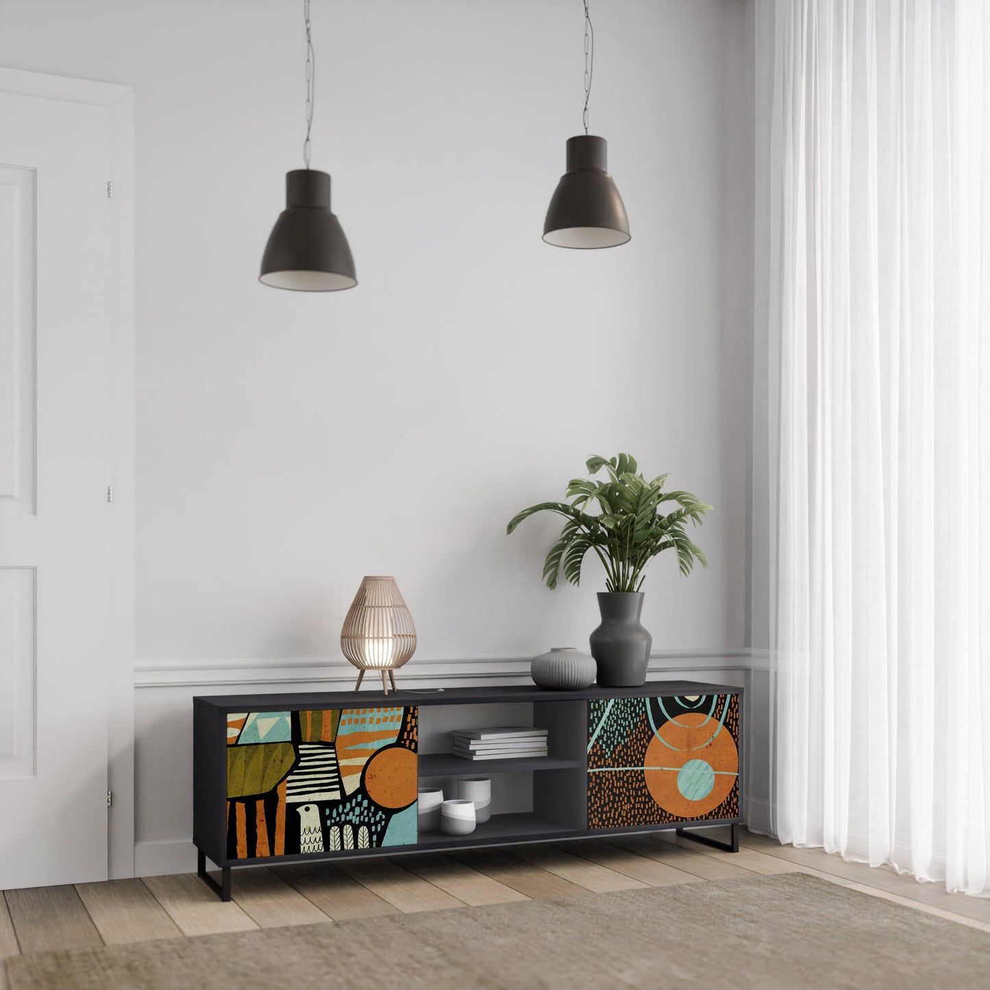 Mobile TV GEODE GLIMMER a 2 ante con finitura nera