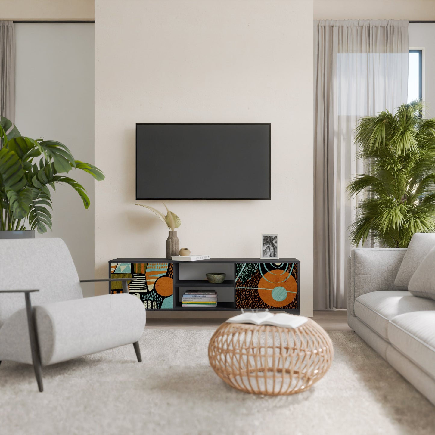 Mobile TV GEODE GLIMMER a 2 ante con finitura nera
