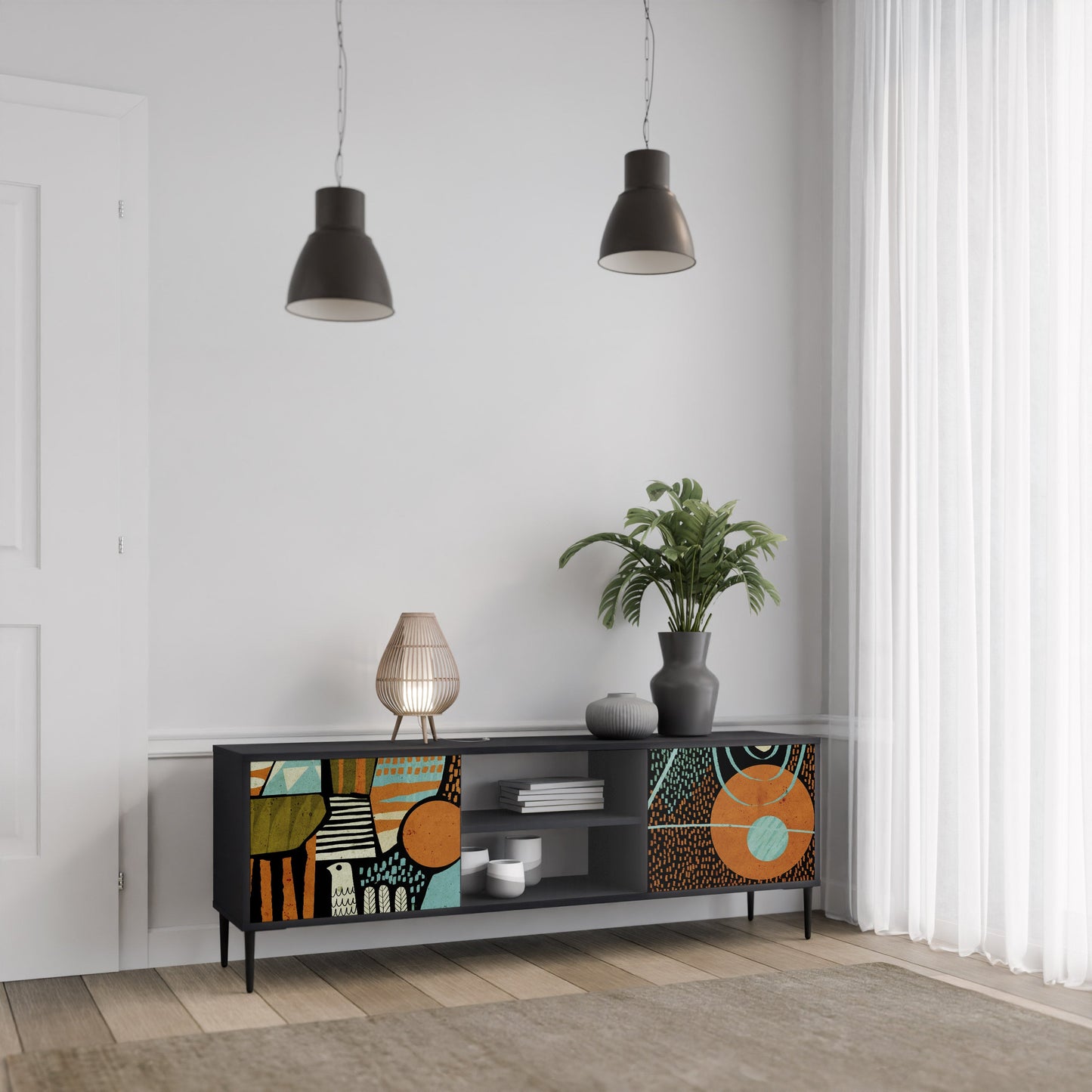 Mobile TV GEODE GLIMMER a 2 ante con finitura nera