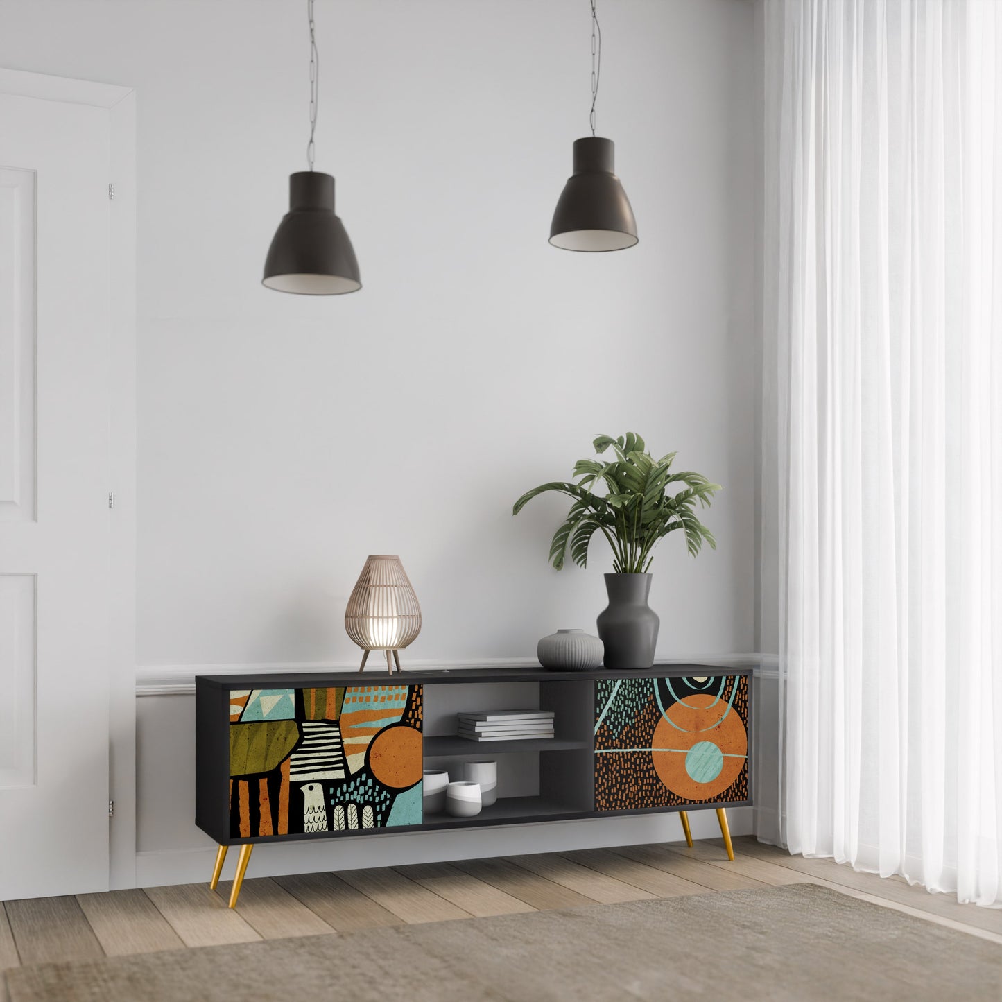 Mobile TV GEODE GLIMMER a 2 ante con finitura nera