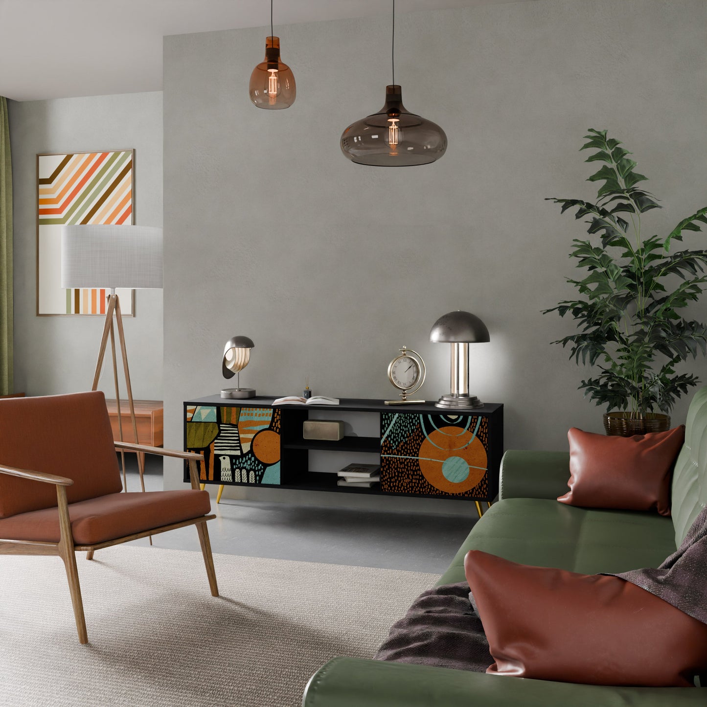 Mobile TV GEODE GLIMMER a 2 ante con finitura nera