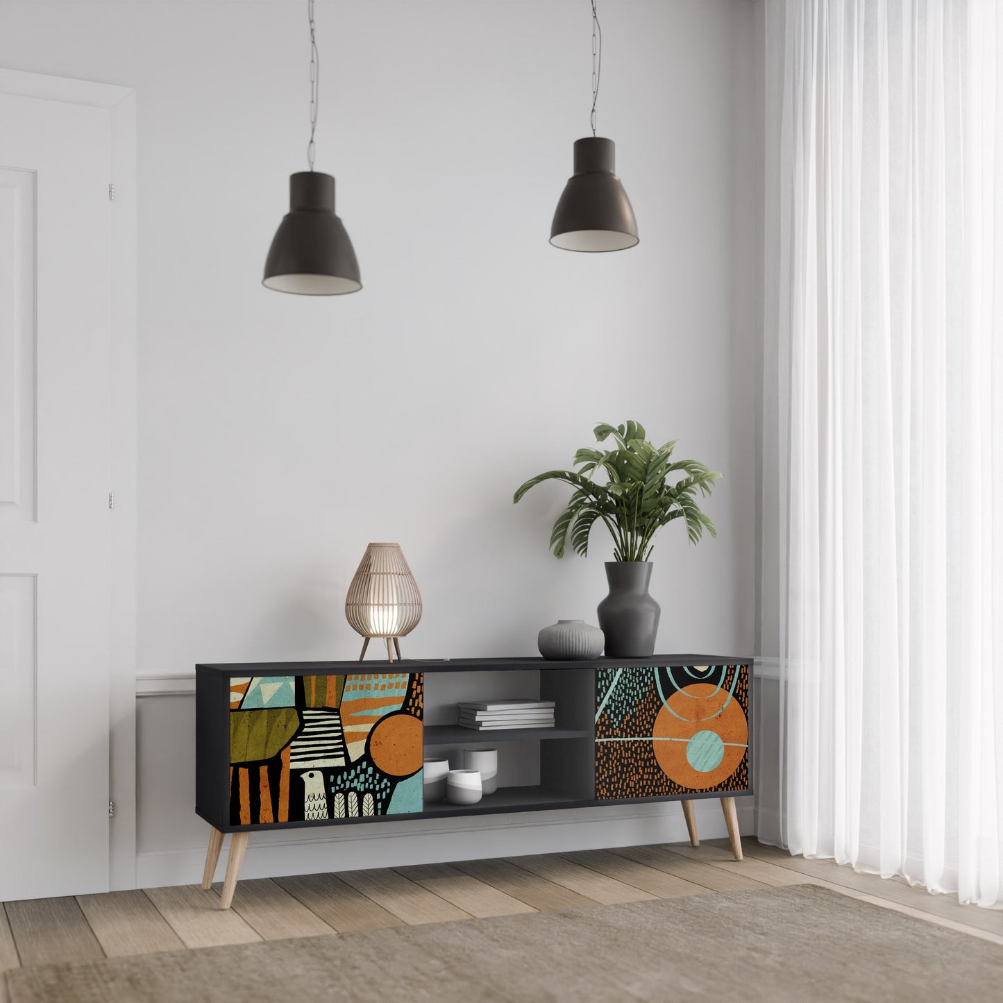 Mobile TV GEODE GLIMMER a 2 ante con finitura nera