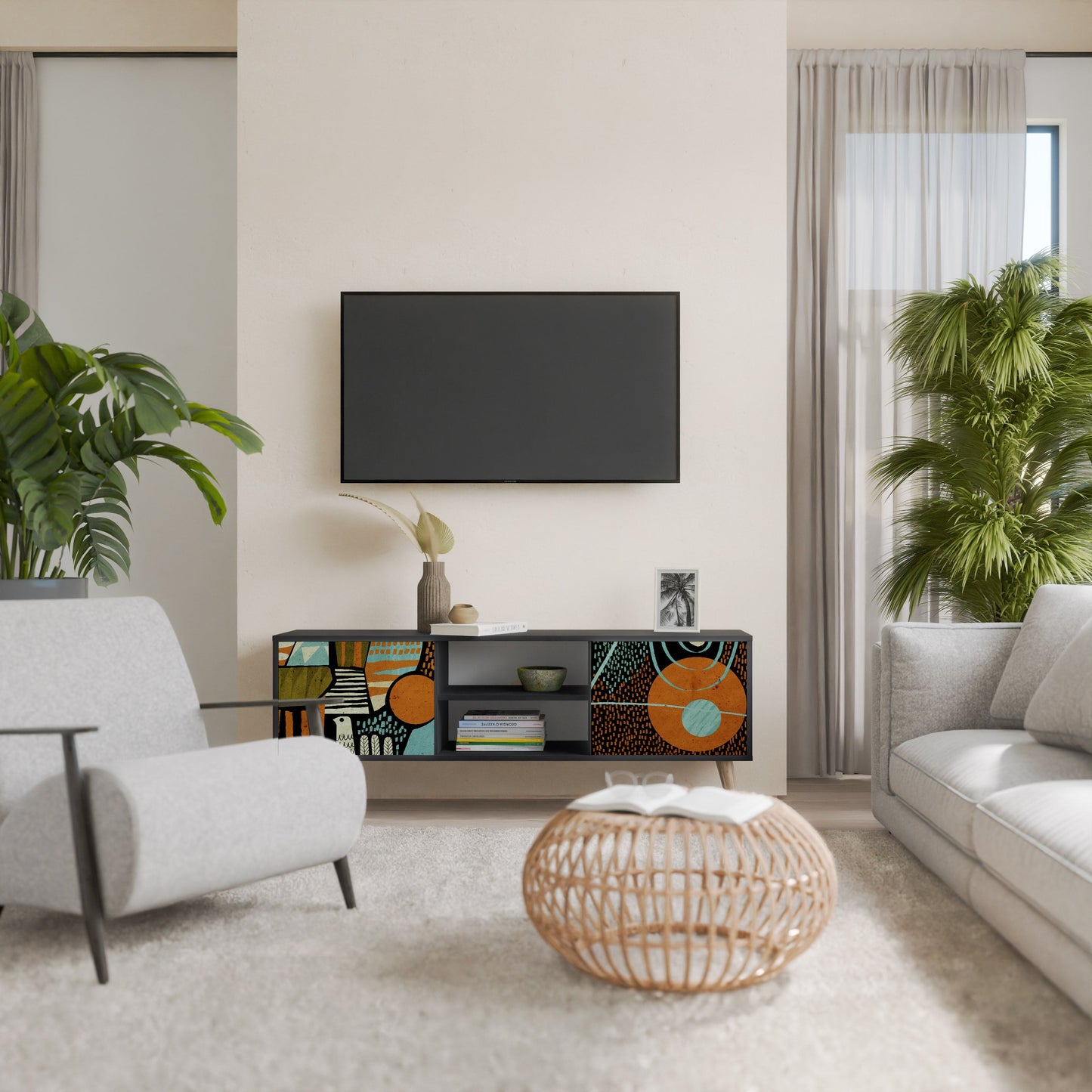 Mobile TV GEODE GLIMMER a 2 ante con finitura nera