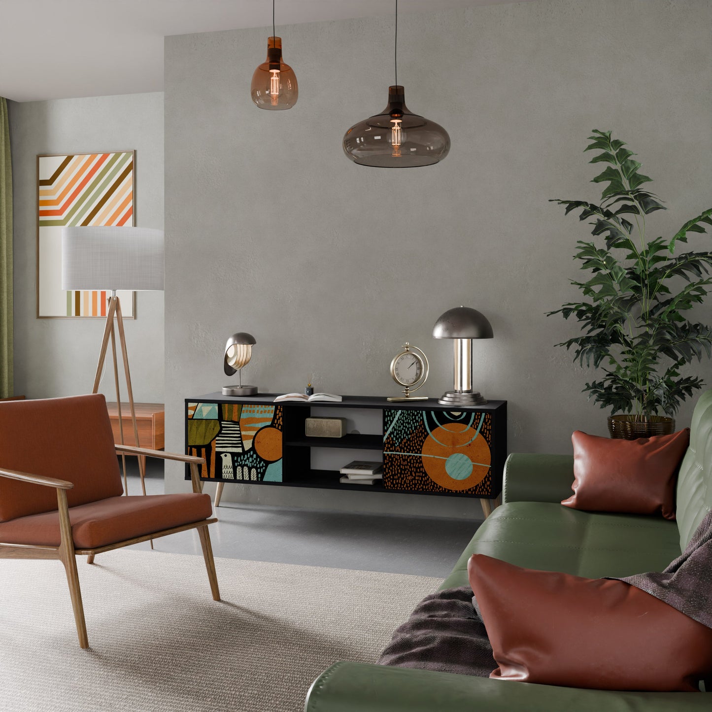 Mobile TV GEODE GLIMMER a 2 ante con finitura nera
