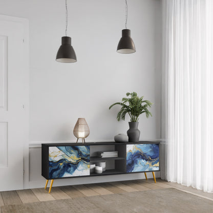 Mobile TV INKY MARBLE a 2 ante con finitura nera
