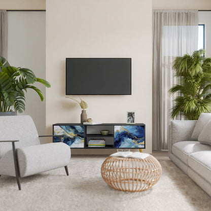 Mobile TV INKY MARBLE a 2 ante con finitura nera