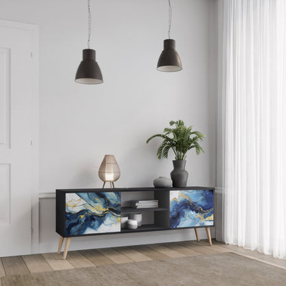 Mobile TV INKY MARBLE a 2 ante con finitura nera
