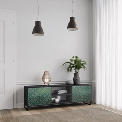 TESSELATED GREENERY 2-Door TV Stand in Black Finish