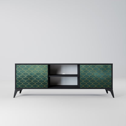 TESSELATED GREENERY 2-Door TV Stand in Black Finish