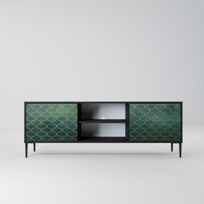 TESSELATED GREENERY 2-Door TV Stand in Black Finish