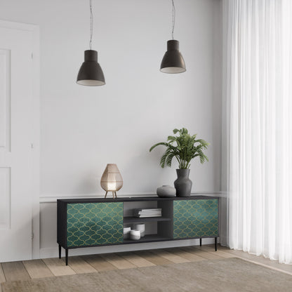 TESSELATED GREENERY 2-Door TV Stand in Black Finish
