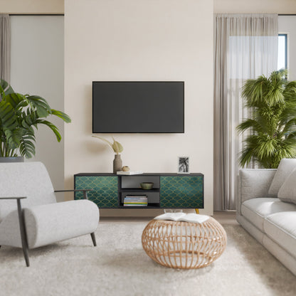 TESSELATED GREENERY 2-Door TV Stand in Black Finish