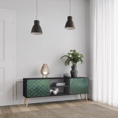 TESSELATED GREENERY 2-Door TV Stand in Black Finish