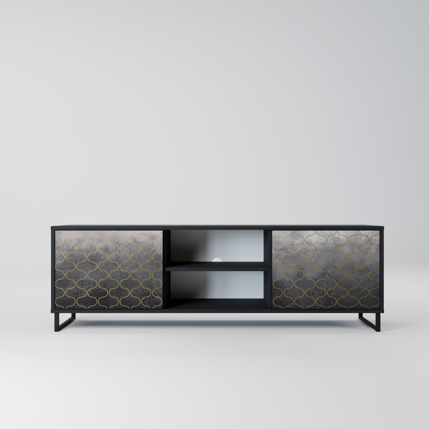 TESSELATED GRAYISH 2-Door TV Stand in Black Finish