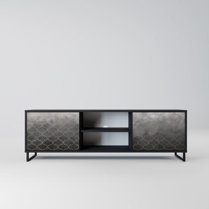 TESSELATED GRAYISH 2-Door TV Stand in Black Finish