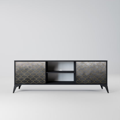 TESSELATED GRAYISH 2-Door TV Stand in Black Finish