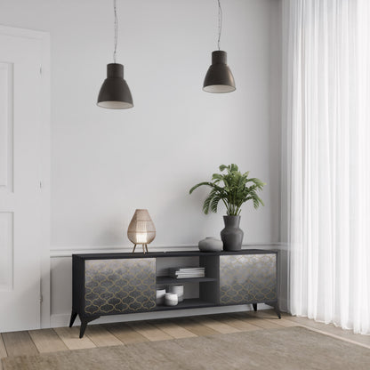 TESSELATED GRAYISH 2-Door TV Stand in Black Finish