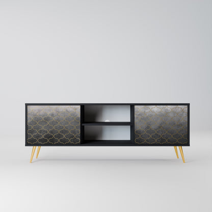TESSELATED GRAYISH 2-Door TV Stand in Black Finish