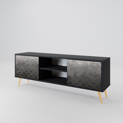 TESSELATED GRAYISH 2-Door TV Stand in Black Finish
