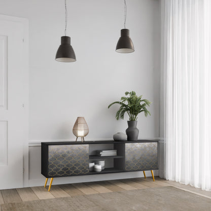 TESSELATED GRAYISH 2-Door TV Stand in Black Finish