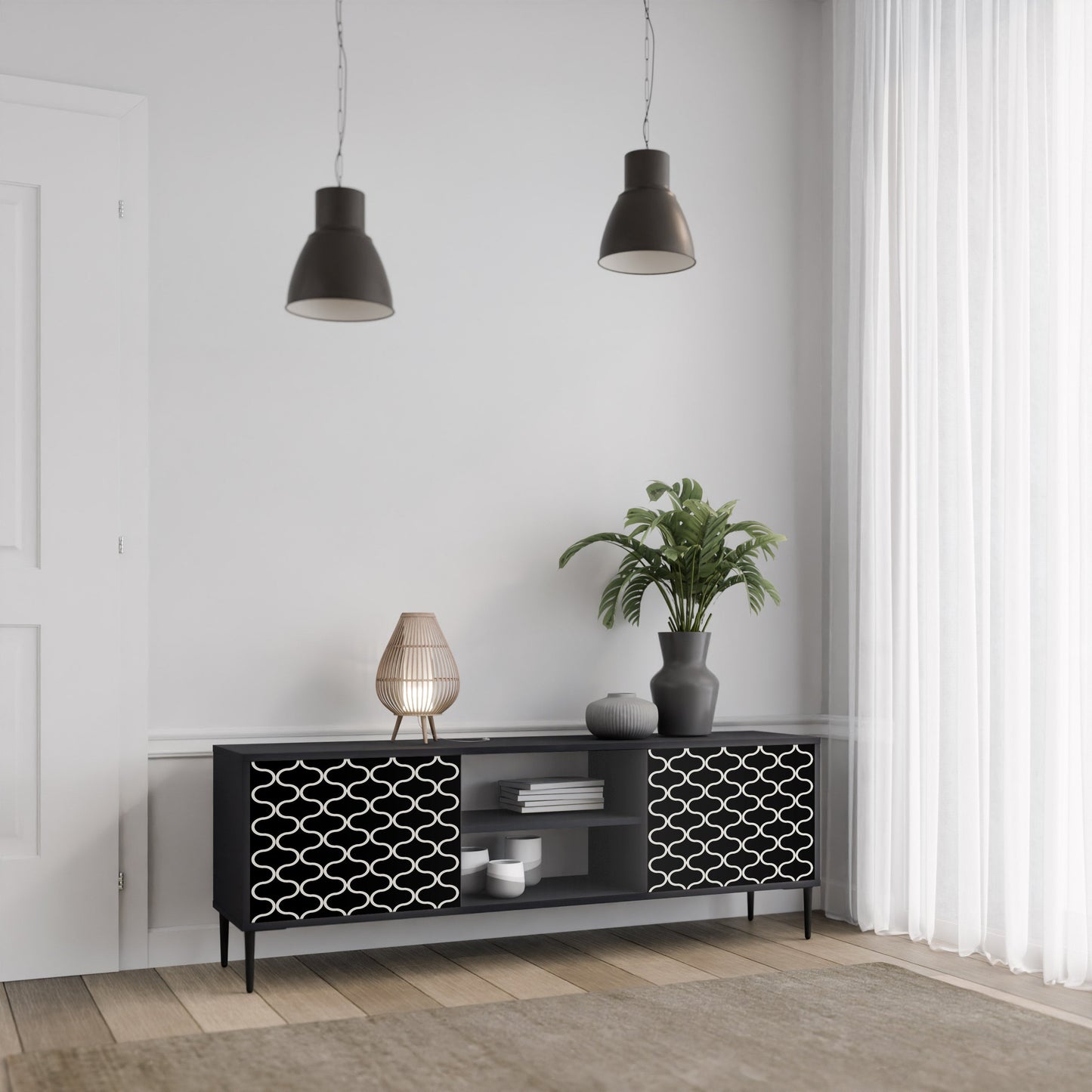 TESSELATED BLACKNESS 2-Door TV Stand in Black Finish