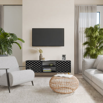TESSELATED BLACKNESS 2-Door TV Stand in Black Finish