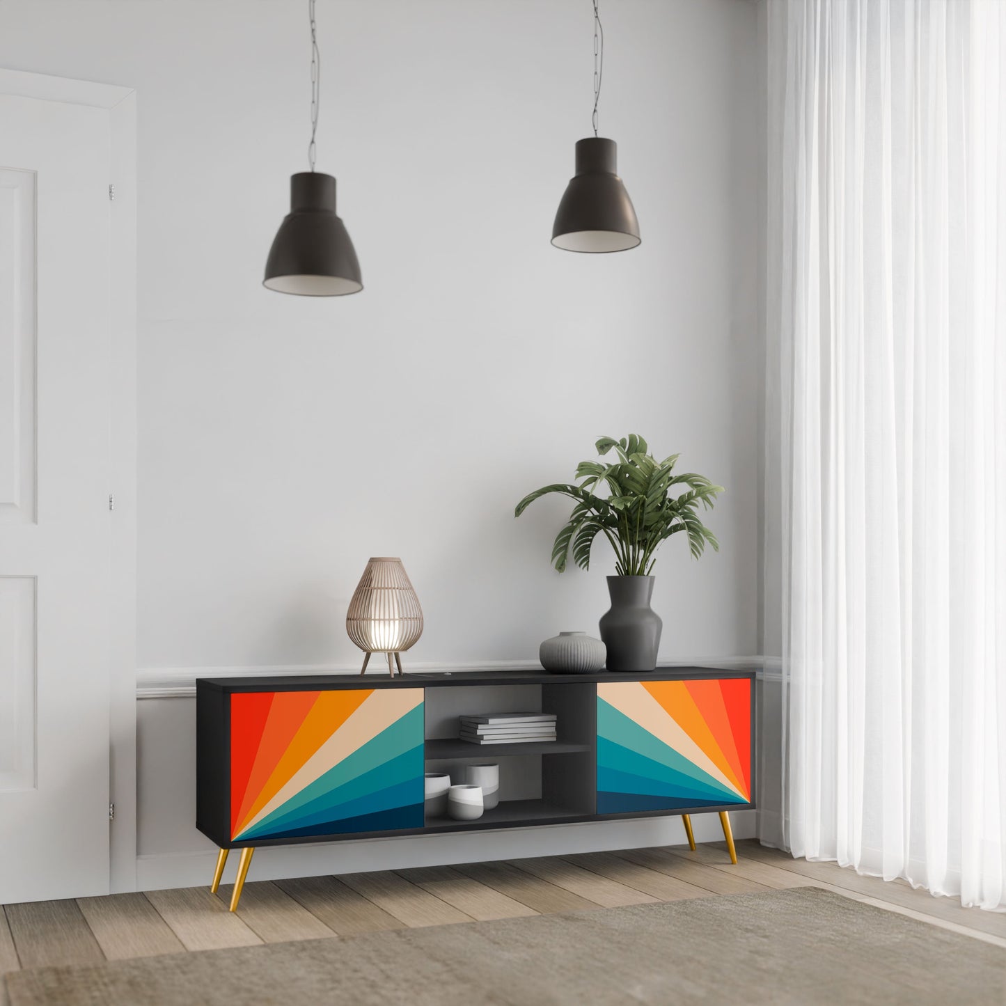 PRISM CONCUSSION 2-Door TV Stand in Black Finish