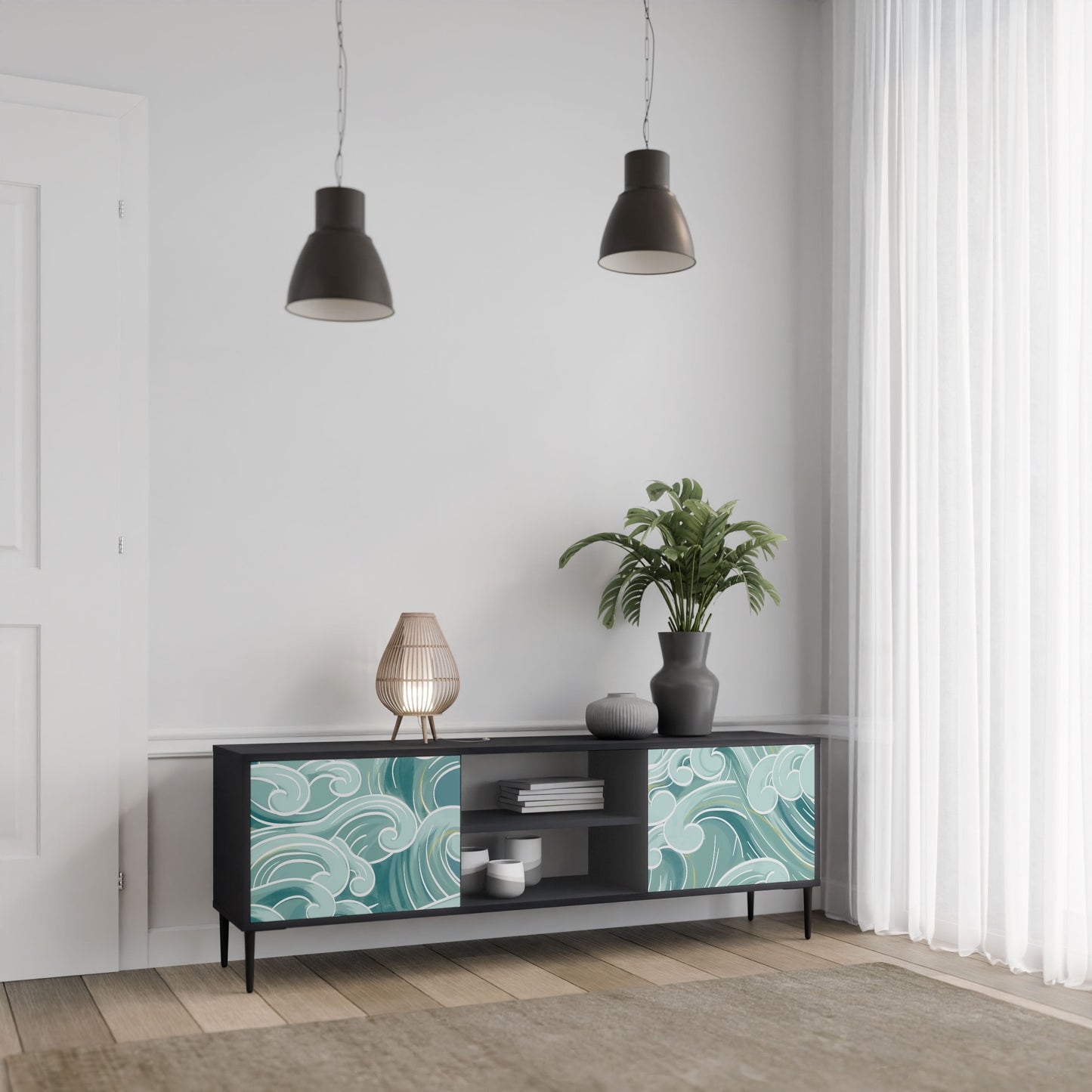 ASIAN SWAY 2-Door TV Stand in Black Finish