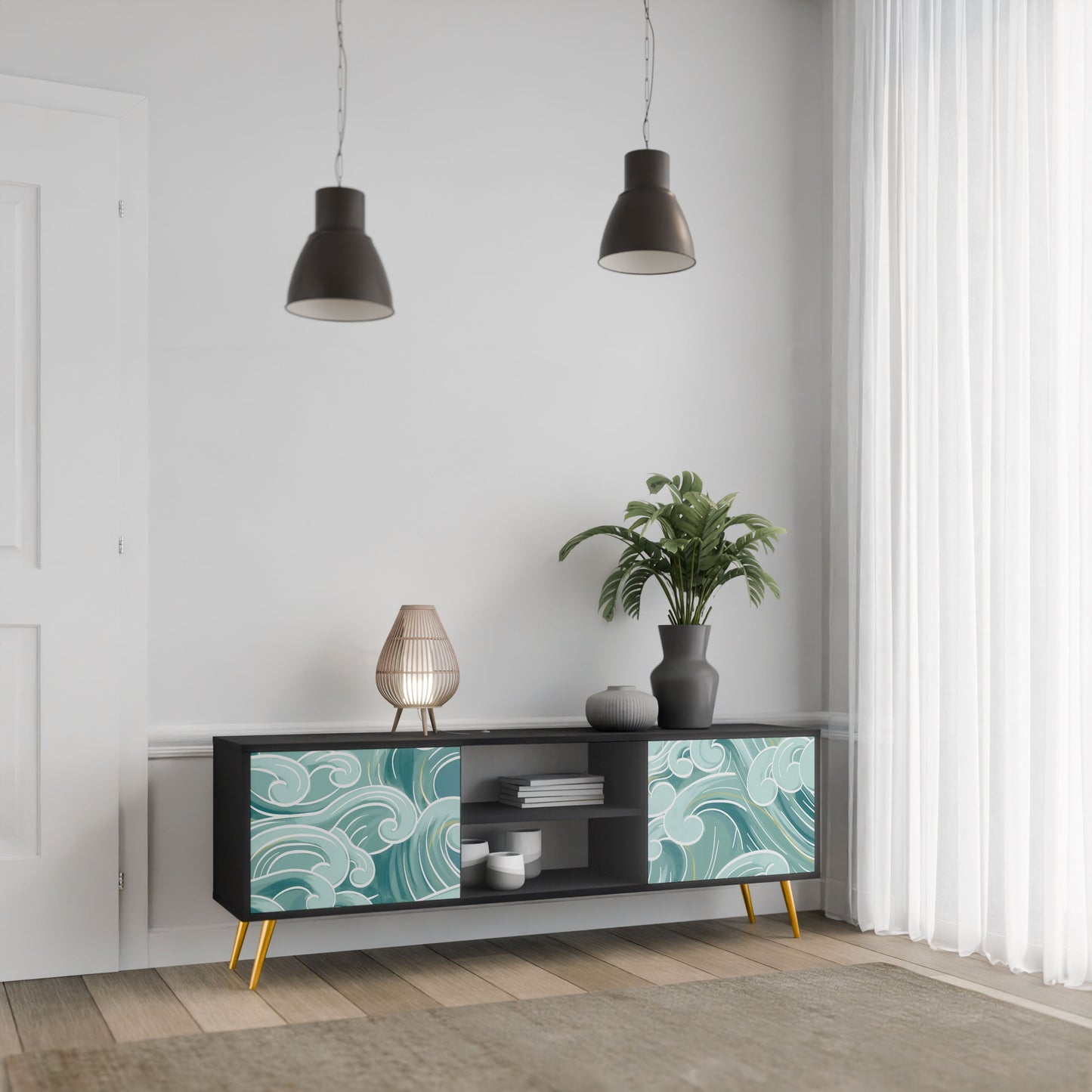 ASIAN SWAY 2-Door TV Stand in Black Finish