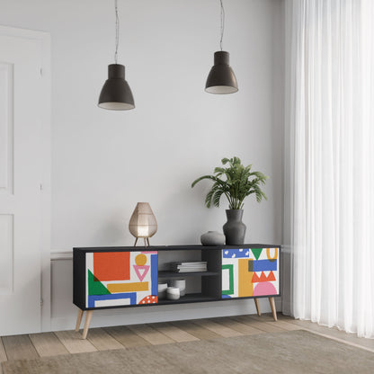 GEOMETRIC GLIMMER 2-Door TV Stand in Black Finish