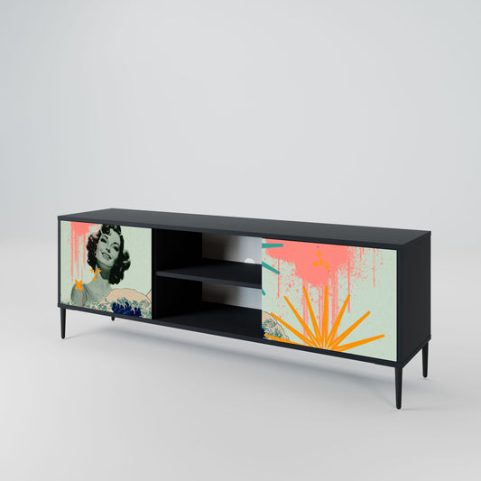 KANAGAWA BEAUTY 2-Door TV Stand in Black Finish