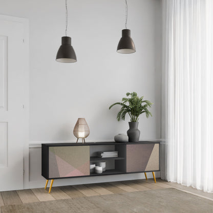 BEIGE GEOMETRY 2-Door TV Stand in Black Finish